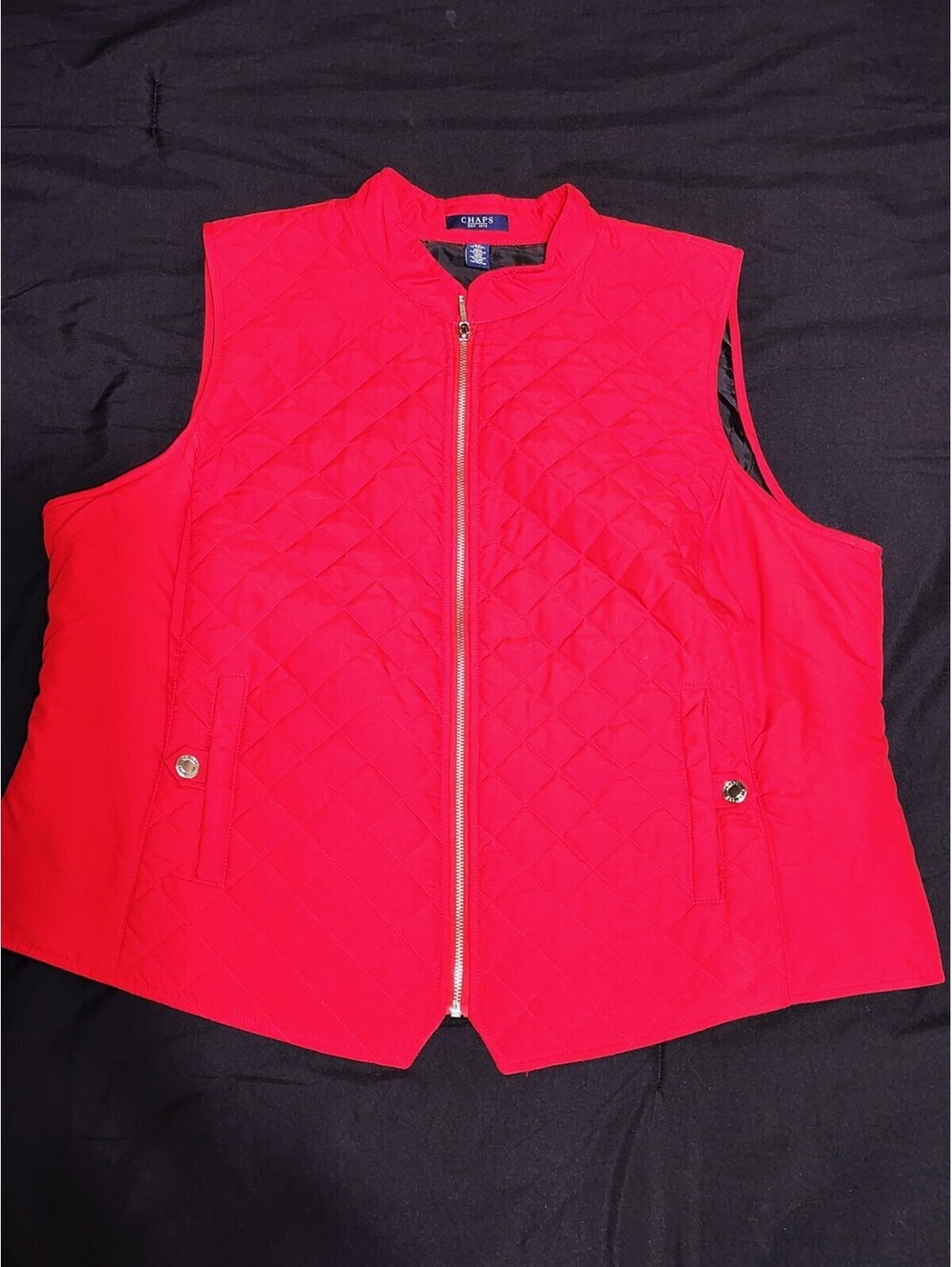 Chaps Plus 3X Red Diamond Quilted Zip Vest Sleeveless Pockets Casual